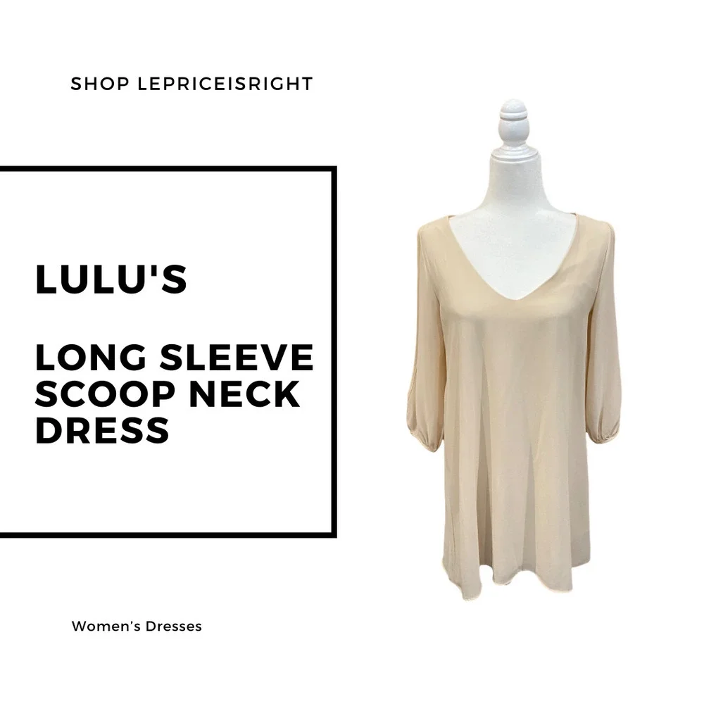 Lulu's Shifting Dears Long Sleeve Cream Scoop Neck Dress (Women's Size Small) - Picture 4 of 4